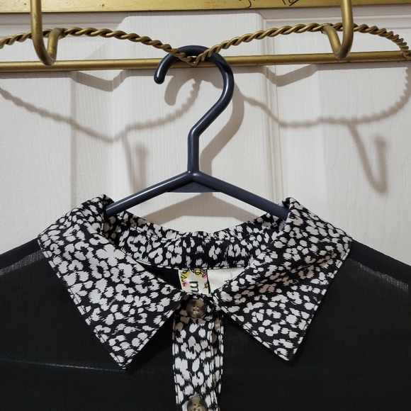 Vintage y2k Mimi Chica black sheer blouse white cheetah contrast collar XS - Picture 8 of 8